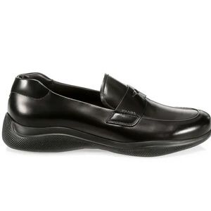 Prada Spazzalato Rois Leather Penny Loafers Black Men’s UK 7/US 8 $775